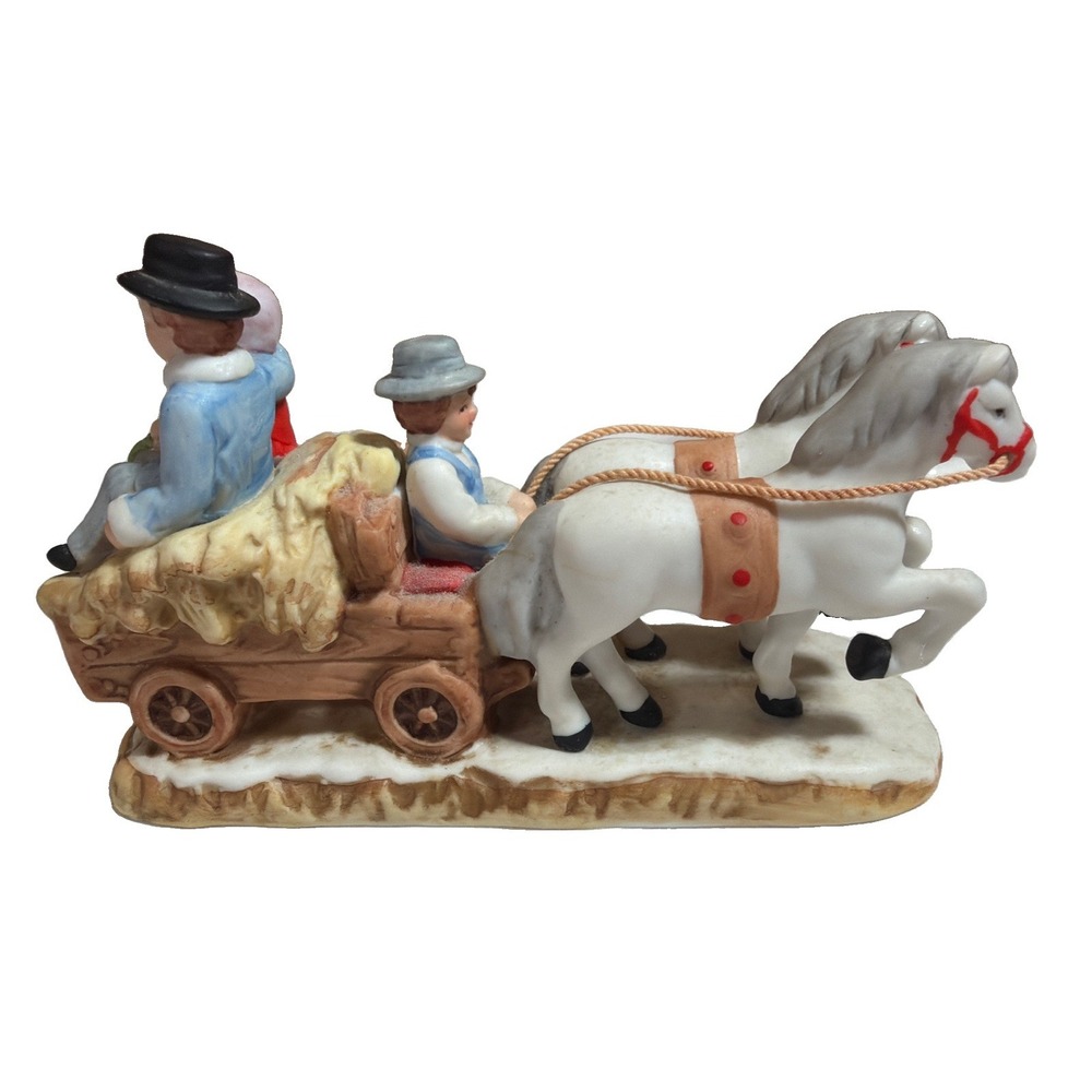 Vintage 1987 Lefton The Hayride #06456 Colonial Village Horse Wagon Figurine